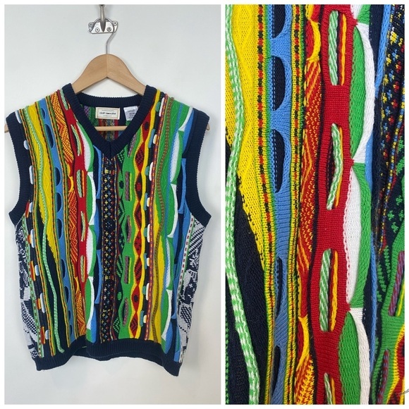 3D 90s Sweater Vest V-neck Colorful‎ - Picture 1 of 10